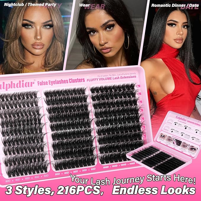 Fluffy Volume Lash Clusters Extensions 60D 80D 100D Eyelash Clusters 10-18MM Individual Lashes 270PCS Faux Mink Cluster Eyelash Extensions DIY Long Lasting Lash Extension