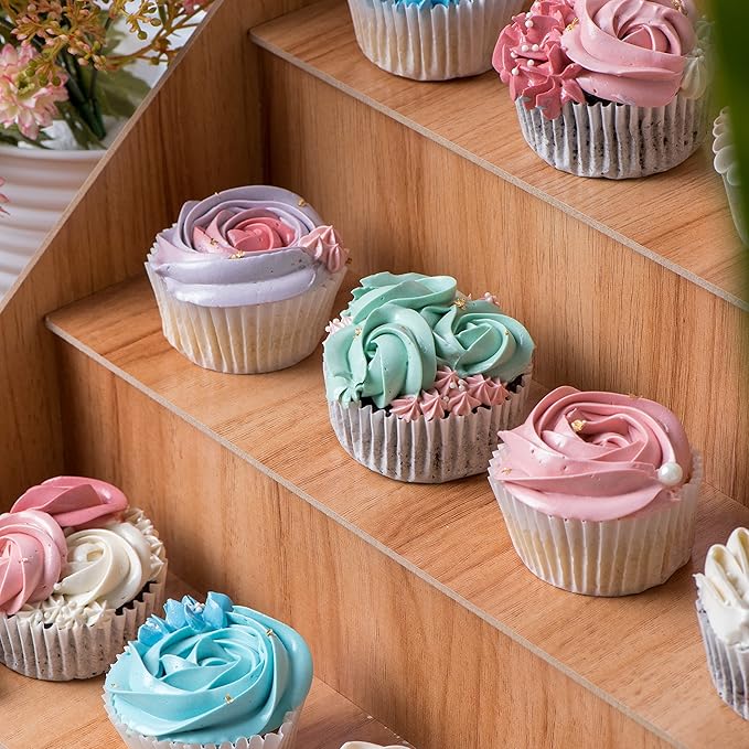 4-Tier Retail Wooden Display Riser - Farmers Market Craft Fair Display Rack - Candle Soap Display Stand for Craft Shows - Wood Countertop Pop Up Shop Display Rack for Tumblers Cupcakes Candy