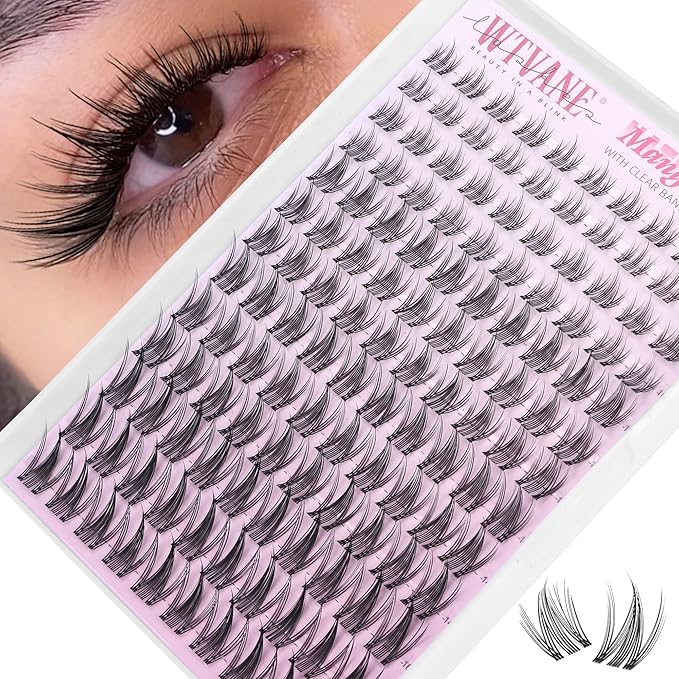 Wtvane Lash Clusters Fairy Eyelash Clusters Natural Invisible Lash Band 8-16mm Wispy Lash Clusters Eyelash Extensions C-Curly Individual Lashes False Eyelashes DIY Lash Extension Natural Manga Look