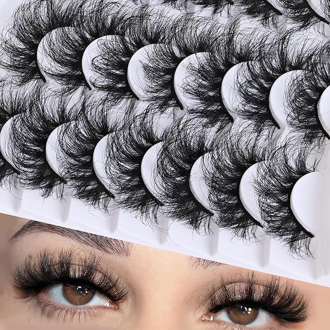 Mink Lashes Thick Long Lashes False Eye Lashes Mega Look 5D Volume Dramatic 27mm Dramatic Waterproof Eyelash Clusters Soft Fake Eyelashes Pack by Yaiseiko（14 Pairs）
