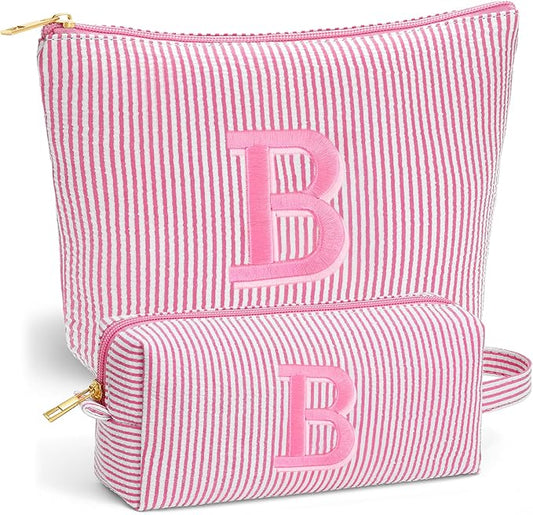 Birthday Gifts for Women - Custom Initial Makeup Bag Set, Portable Makeup Pouch Cosmetic Bag with Zipper, Travel Essentials Toiletry Bag Travel Gifts for Women, Pink B