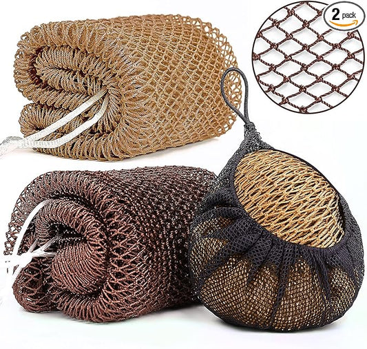 2 Pack African Net Sponge Exfoliating Scrubber Bath Sponge for Daily Use (Dark Brown+Light Brown)