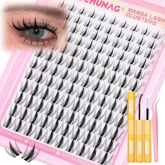 Manga Lash Clusters Kit 8-14mm Invisible Band Manga Eyelash Clusters Kit DIY Lash Extension Kit Spiky Anime Lashes Individual Natural Eyelashes Extensions Clusters by TOOCHUNAG