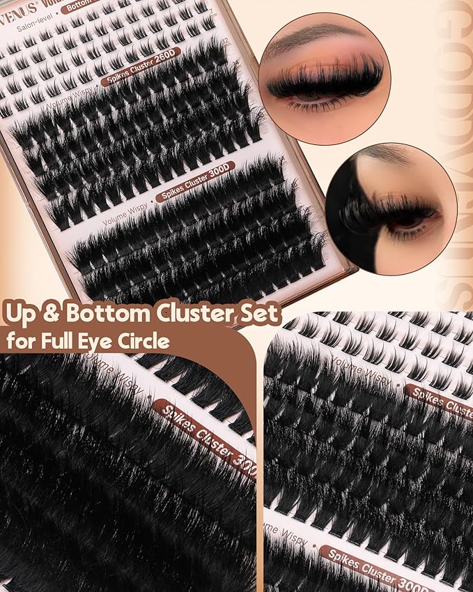 Goddvenus Lash Clusters Volume Eyelash Clusters D Curl cluster eyelash extensions Wispy Eye Lashes Clusters Russian Fluffy Eyelashes Clusters Faux Mink Eyelash Extensions with Bottom Lashes