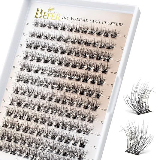 BEFER Lash Clusters, 144 Pcs 3D Curl Eyelash Clusters Volume Individual Lashes Extensions 10-16MM Wispy Eyelash DIY At Home(Free, ZE05)
