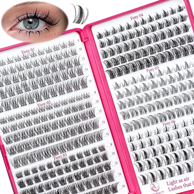Lash Clusters Kit Manga Lash Clusters D Curl Lashes Clusters Anime Lashes Ultra-Thin Invisible Band 0.05mm Eyelash Extension Kit DIY at Home