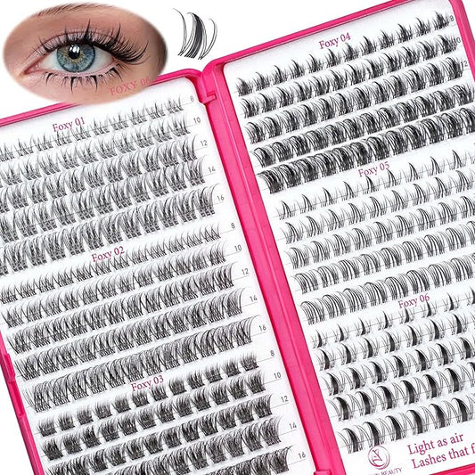 Lash Clusters Kit Manga Lash Clusters D Curl Lashes Clusters Anime Lashes Ultra-Thin Invisible Band 0.05mm Eyelash Extension Kit DIY at Home