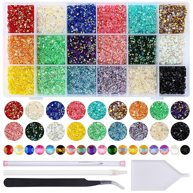 36000Pcs 3mm Resin Flatback Rhinestones Tumbler Non-hotfix Round Gems for Nails Crafts Clothes Shoes Decoration(3mm,Mixed Color)