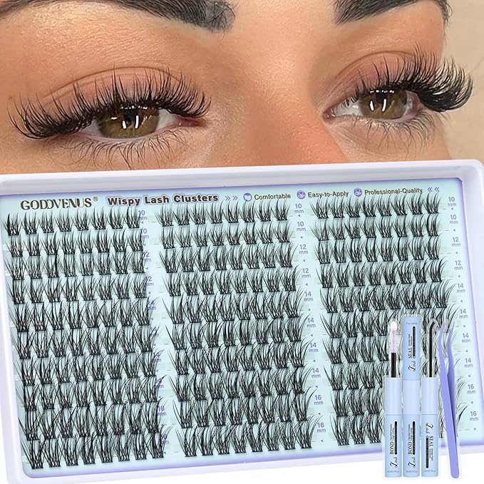 Goddvenus Wispy Lash Clusters Kit Eyelash Clusters Natural Cluster Eyelash Extensions Kit 10-16mm CC Curve Lash Extension Kit For DIY