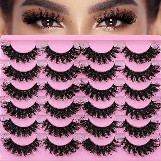 Lashes Russian Strip Mink Lashes 18mm D Curly False Eyelashes 12 Pairs Fluttery Wispy Fake Eyelashes Natural Lash Extension Fox Eye Lashes Pack by Yawamica