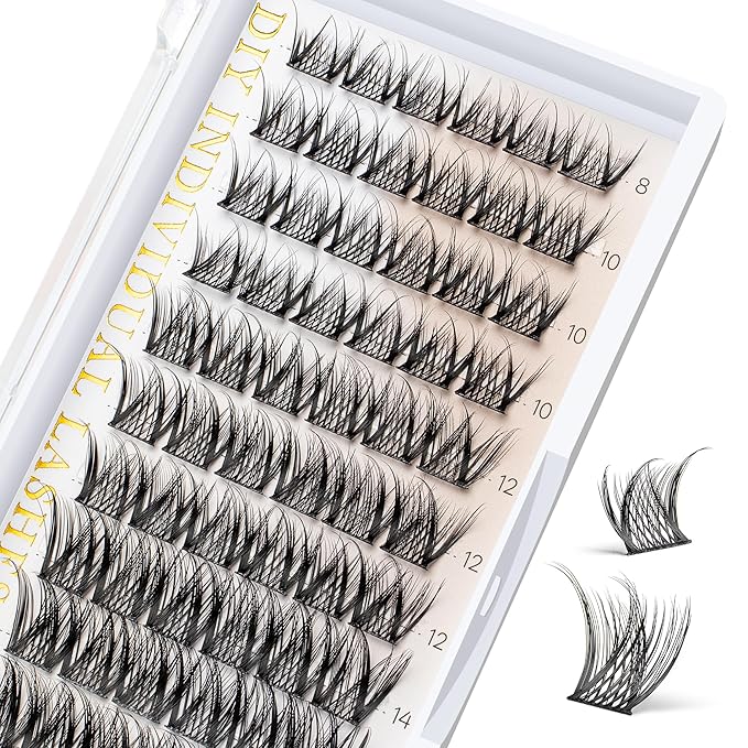 BEFER Lash Clusters, 72 Pcs D Curl Eyelash Super Fluffy Lightweight Individual Lashes 8-16MM Cluster Eyelash Extensions DIY At Home(Mermaid,FD34)