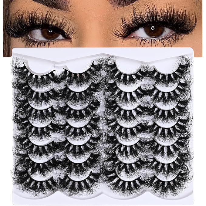 Wispy False Mink Lash Thick Long Lashes False Lashes Mega Look 5D Volume Dramatic 25mm Waterproof Soft Cat Eye Fake Eyelashes Pack by Yaiseiko（14 Pairs）