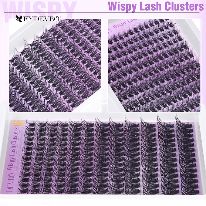 EYDEVRO Wispy Lash Clusters Kit Natural Eyelash Clusters kit DIY Lash Extension Kit 9-18mm CD Curl Cluster Eyelash Extensions with Waterproof Lash Bond and Seal, Lash Remover, Tweezers, Brush