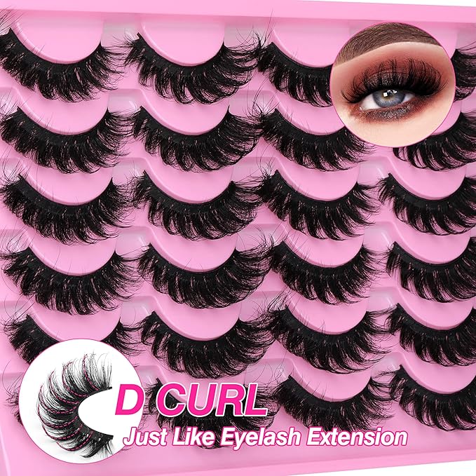 Lashes Russian Strip Mink Lashes 18mm D Curly False Eyelashes 12 Pairs Fluttery Wispy Fake Eyelashes Natural Lash Extension Fox Eye Lashes Pack by Yawamica
