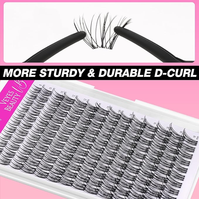 VEYESBEAUTY Lash Clusters Individual Eyelash Extensions Thin & Invisible Band DIY False Eyelashes for Self-application Eye-Catching Series Wispy Lash Tray, Flutter 8-18mm Mixed Length