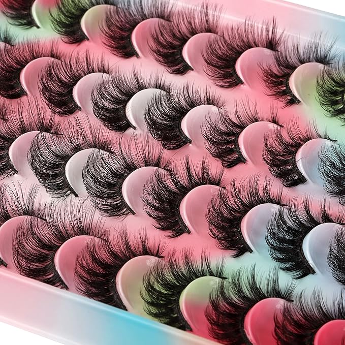 20 Pairs False Eyelashes Natural Fluffy Cat Eye Fake Eye Lashes 4 Styles Mixed Thick Wispy 5D Faux Mink Eyelashes Multipack