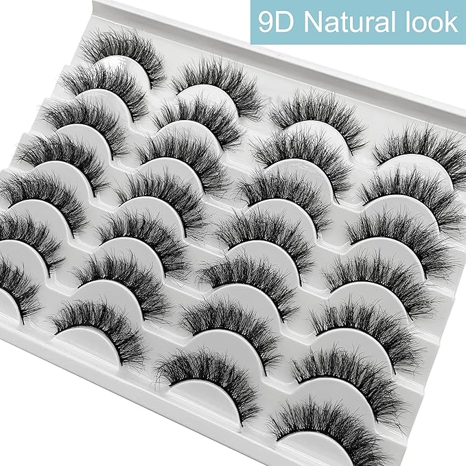 False Eyelashes Fluffy Faux Mink Lashes, Yasnai Natural Eyelashes，14 Pairs Pack 9D Wispy Cat Eye Fake Lashes