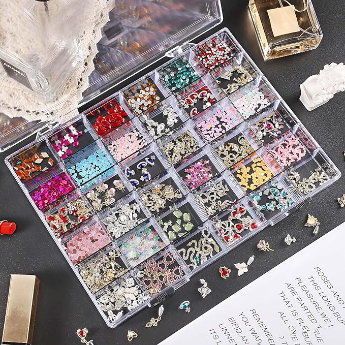 Noverlife 2 Pack 36 Grids Clear Plastic Organizer Box, Jewelry Craft Storage Container Bead Holder Nail Charm Organizer, Rock Collection Box for Fishing Tackles, Acrylic Earring Display Case for Girls