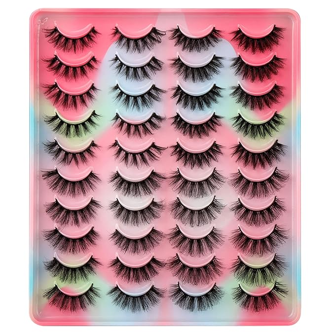 20 Pairs False Eyelashes Natural Fluffy Cat Eye Fake Eye Lashes 4 Styles Mixed Thick Wispy 5D Faux Mink Eyelashes Multipack
