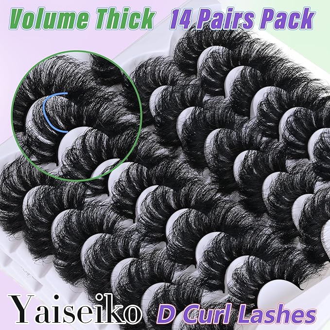 Faux Mink Lash Wispy False Thick Long Lashes False Lashes Mega Look 5D Volume Full Dramatic 25mm Waterproof Soft Cat Eye Fake Eyelashes Pack by Yaiseiko（14 Pairs）