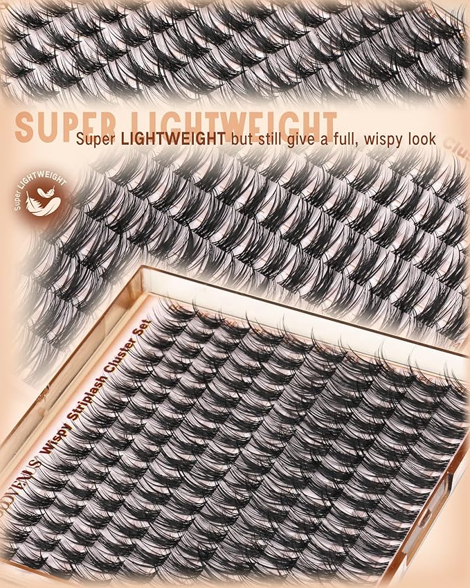 Goddvenus Wispy Lash Clusters 12-14-16mm Eyelash Clusters Set D Curl Fluffy Natural Lashes Cluster for Effortless Eyelash Extensions Individual Lashes DIY False Eyelashes