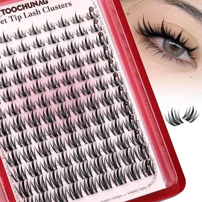 Manga Lash Clusters Natural Eyelash Clusters Wispy Spiky Cluster Eyelash Extensions Fairy Lash Extensions Anime D-Curly Individual Lashes 10-16mm Thin Band Lashes Clusters by TOOCHUNAG