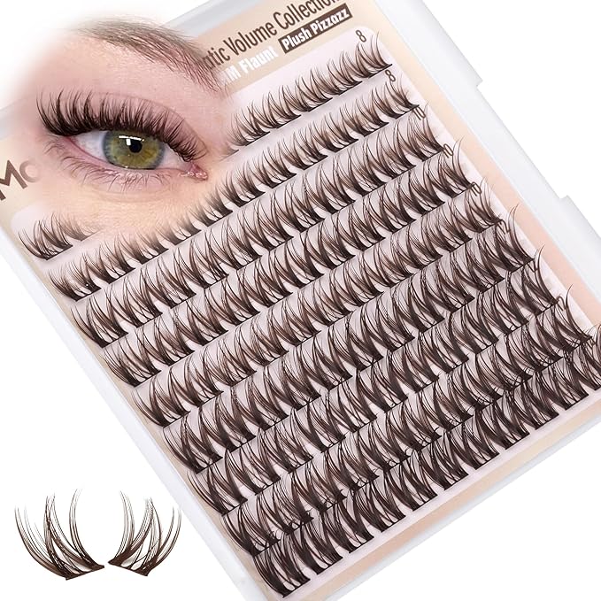 Flaunt Lash Clusters Brown Eyelash Clusters 8-14MM Short Wispy Clutser Eyelash Extensions Natural Individual Lashes Extensions CC Curve Lashes Clusters Dark Brown Cluster Lashes 99 Pcs DIY Lash Pack