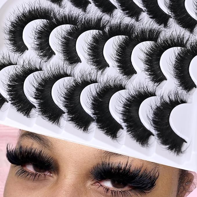 Wispy False Mink Lash Thick Long Lashes False Lashes Mega Look 5D Volume Dramatic 22mm Waterproof Soft Cat Eye Fake Eyelashes Pack by Yaiseiko（14 Pairs）
