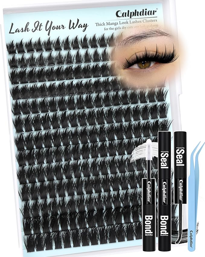 Lash Extension Kit 200D Manga Lash Clusters with Spikes 12-20MM Cluster Eyelash Extensions DIY Lash Extension Kit Thick Anime Eyelash Clusters Wispy Lash Clusters Kit with Lash Bond and Seal Tweezers