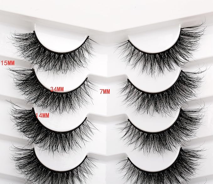 Pooplunch Cat Eye Lashes Wispy Volume False Eyelashes Natural 8D Short Soft Fake Eyelash Faux Mink Lash Strips 7 Pairs Pack