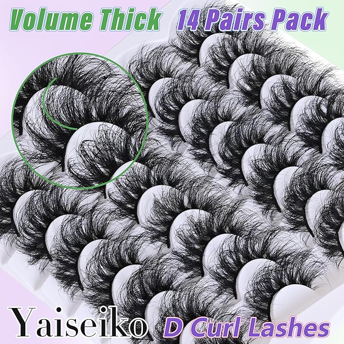 Mink Lashes Thick Long Lashes False Eye Lashes Mega Look 5D Volume Dramatic 27mm Dramatic Waterproof Eyelash Clusters Soft Fake Eyelashes Pack by Yaiseiko（14 Pairs）