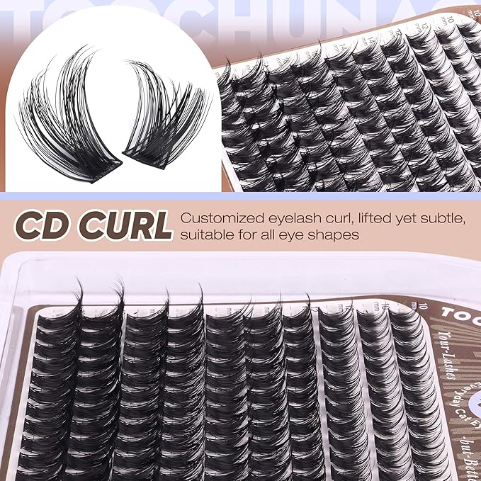 TOOCHUNAG Wispy Lash Clusters D Curly Eyelash Clusters 120pcs Volume Cluster Eyelash Extensions 10-18MM DIY Individual Lashes Extension Thin Band Soft False Eyelashes Clusters