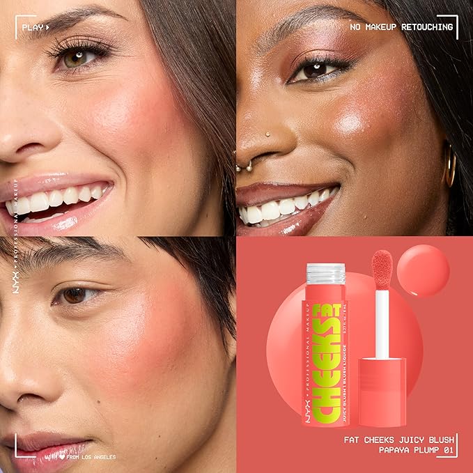NYX PROFESSIONAL MAKEUP Fat Cheeks Liquid Blush, Buildable, Dewy Blush with Long-Lasting 12HR Wear - Papaya Plump (Soft Rose)