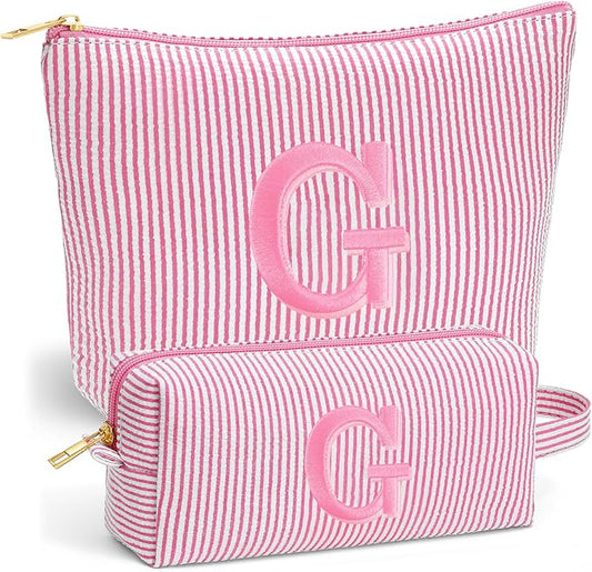 Travel Makeup Bag Organizer - Travel Essentials Toiletry Bag for Women, Initial Travel Toiletry Bag with Zipper | Preppy Stuff Birthday Gifts for Women Mom Daughter, Pink Letter G