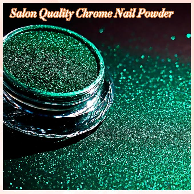 FNNZ Chrome Nail Powder, Emerald Metallic Nail Powder Pigment Premium Mirror Effect Green Nail Art Glitter Dust for Gel Polish Decoration Home DIY Nail Salon Manicure Nail Supplies