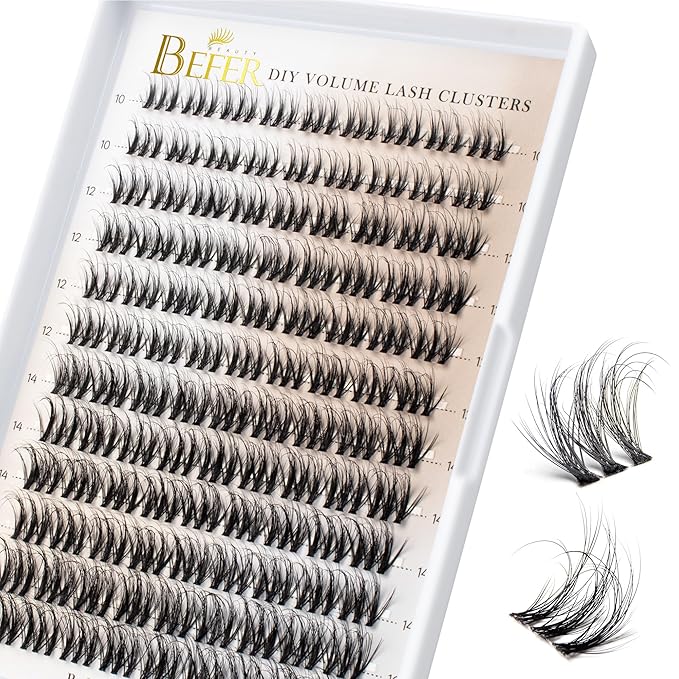 BEFER Lash Clusters, 108 Pcs 3D Curl Eyelash Clusters Volume Individual Lashes Extensions 10-16MM Wispy Eyelash DIY At Home(Wit, ZE12)