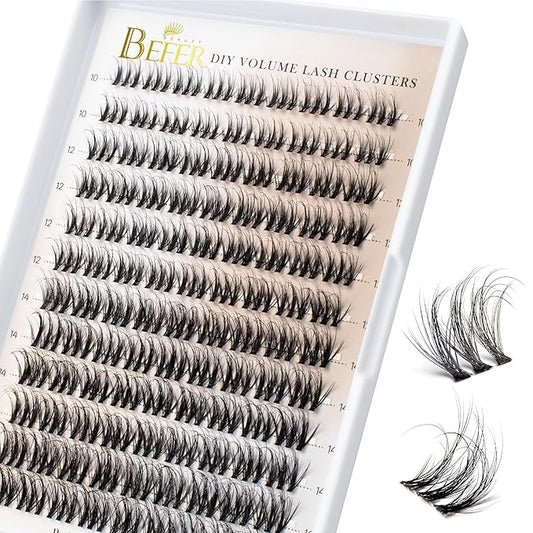 BEFER Lash Clusters, 108 Pcs 3D Curl Eyelash Clusters Volume Individual Lashes Extensions 10-16MM Wispy Eyelash DIY At Home(Wit, ZE12)