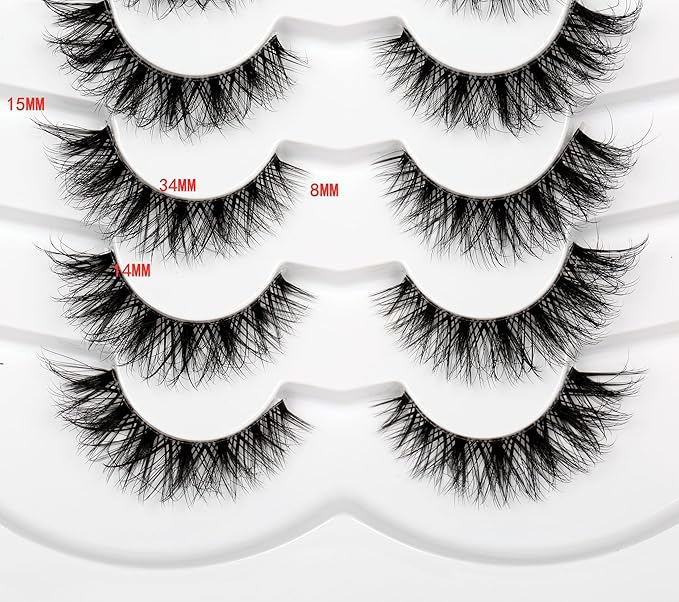 Pooplunch False Eyelashes Wispy Cat Eye Lashes Natural Short 8D Faux Mink Lashes Fake Eyelashes Strips 7 Pairs Pack