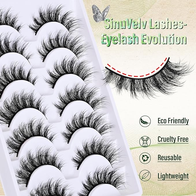 SinuVelve Manga Lashes 14mm Wispy Fake Eyelashes,Super Soft Natural Lash Strips For Everyday,False Lashes Cat Eye D Curl Thin Band, Pestañas Postizas Lashes Reusable 25 times By Hiklasy