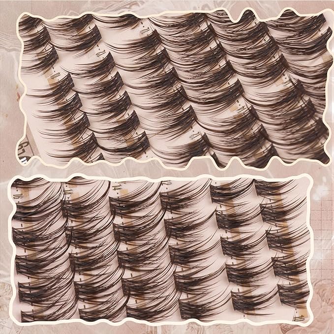 Mavphnee Brown Lash Clusters Wispy Eyelash Extension Fairy Cluster Lashes Spiky Individual Lashes Hair-Like Flow Eyelash Clusters DIY at Home Dark Brown Lash Pack (10-16MM, C-Curly)
