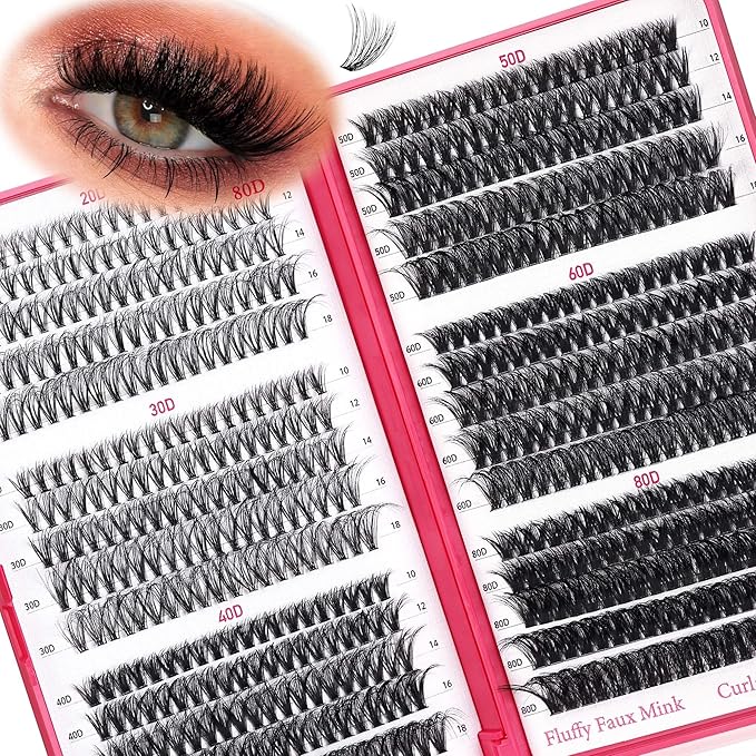 Lash Clusters 600PCS Lash Clusters Kit 20D30D40D50D60D80D Wispy Lashes D Curl Eyelash Clusters Natural DIY Eyelash Extensions Kit for Beginners 10-18MM