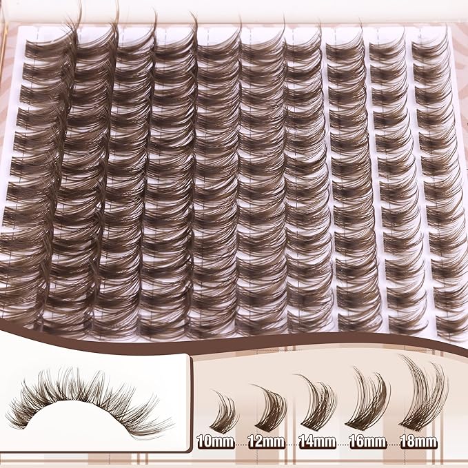 Mavphnee Brown Lash Clusters Dark Brown Eyelash Extensions Natural Lash Extensions Fairy Cluster Eyelash Extensions Wispy D-Curly Individual Eyelashes Clusters 10-18MM 120Pcs Soft Cluster Lashes