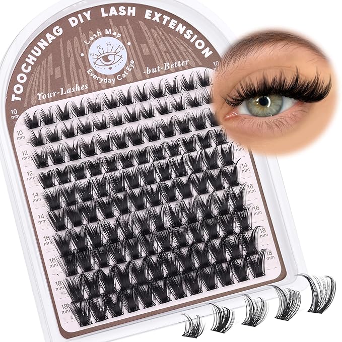TOOCHUNAG Wispy Lash Clusters D Curly Eyelash Clusters 120pcs Volume Cluster Eyelash Extensions 10-18MM DIY Individual Lashes Extension Thin Band Soft False Eyelashes Clusters