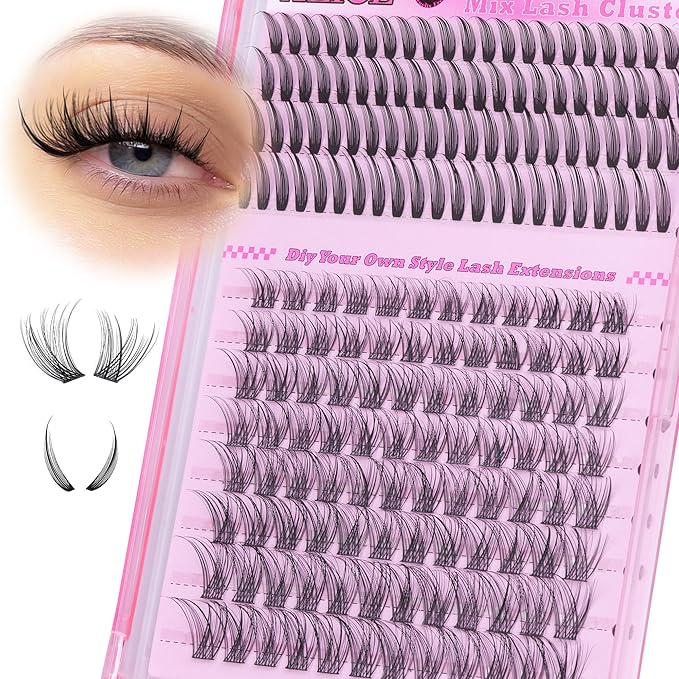 ALICE Lash Clusters Eyelash Clusters - 96pcs 10-16mm Wispy Eyelash Extensions with 84pcs 15-21mm Manga Spiky Individual Lashes - Mixed Lash Extensions for Natural Manga Look and Unique Style