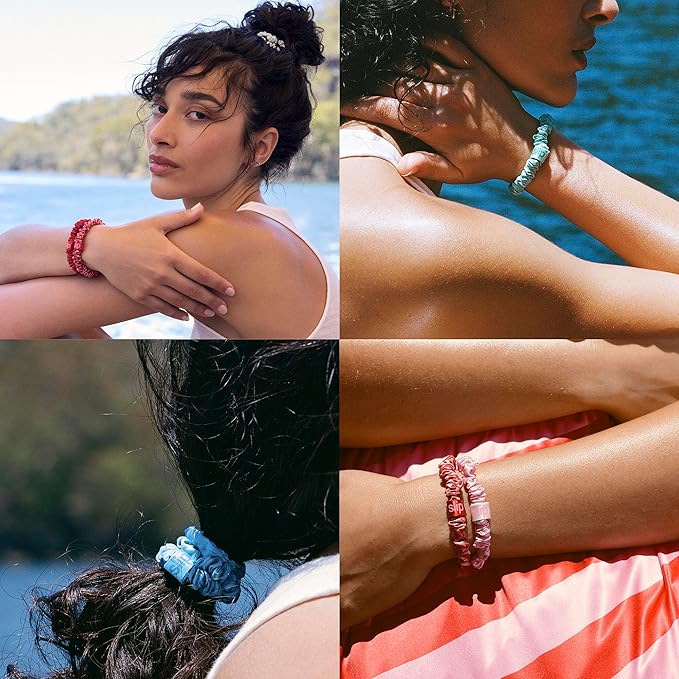 slip Silk Skinny Scrunchies - High Tide | Set of 6 Skinny Scrunchies | 100% Mulberry Silk, Anti-Crease, Gentle on Hair, Reduces Breakage | Stylish & Durable, Ideal for All Hair Types, Limited Edition