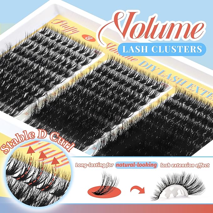 Fyonas Fluffy Lash Clusters 60D+80D+100D Volume Cluster Eyelash Extensions 300Pcs D Curl Thick Eyelash Clusters DIY Individual Lashes 10-18mm Wispy Cluster Eyelashes (Velvet Cloud)