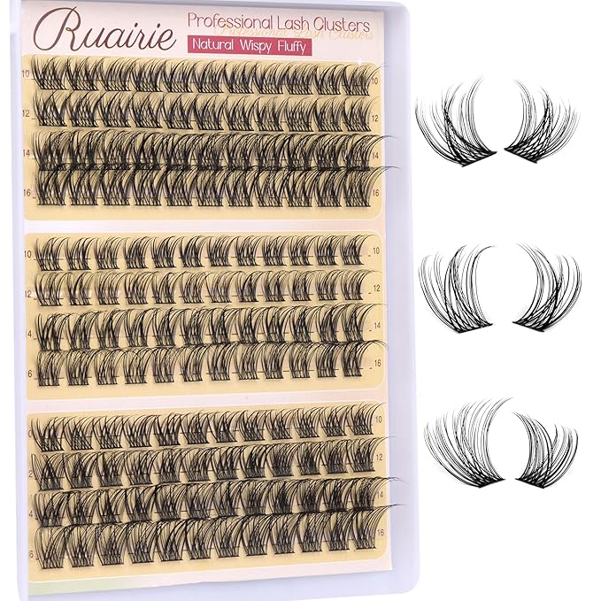 Ruairie Natural Lash Clusters Wispy Eyelash Clusters 3 Styles 10-16MM Cluster Eyelash Extensions CD Curly Individual Lashes 140pcs DIY Lash Extensions with Soft Thin Band