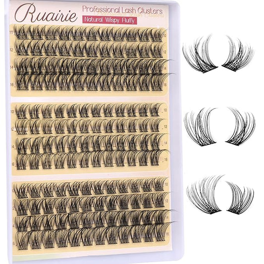 Ruairie Natural Lash Clusters Wispy Eyelash Clusters 3 Styles 10-16MM Cluster Eyelash Extensions CD Curly Individual Lashes 140pcs DIY Lash Extensions with Soft Thin Band