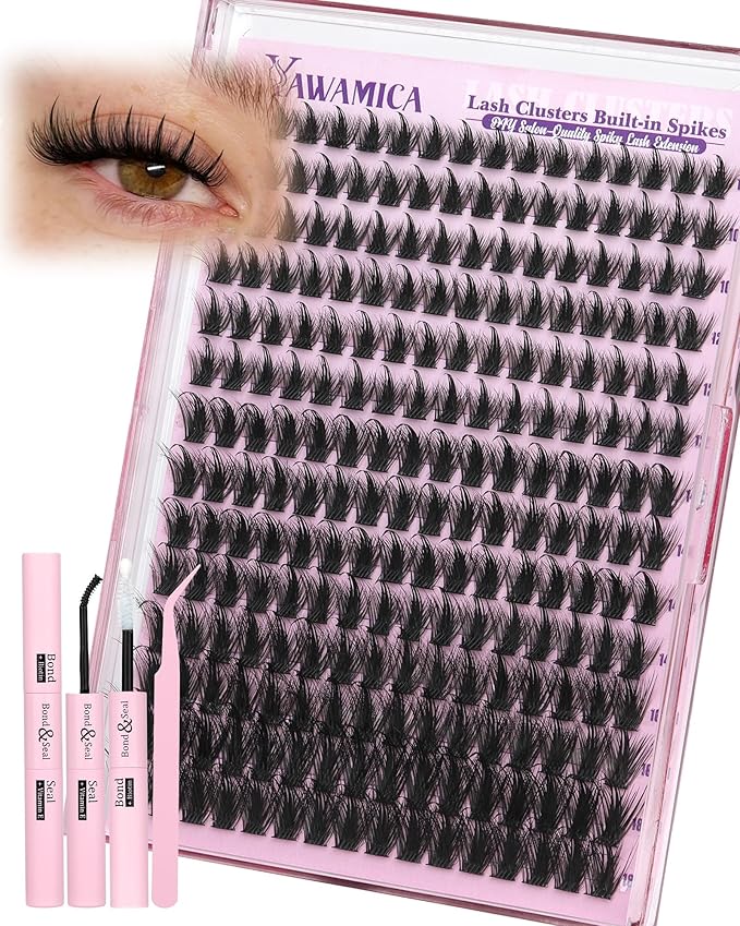 Spikes Lash Clusters Kit Wispy Manga Lash Clusters D Curl 10-18mm Anime Eyelash Clusters Fluffy Individual Lashes with Spikes DIY Lash Extension Kit with Bond and Seal and Lash Tweezers for Salon Look