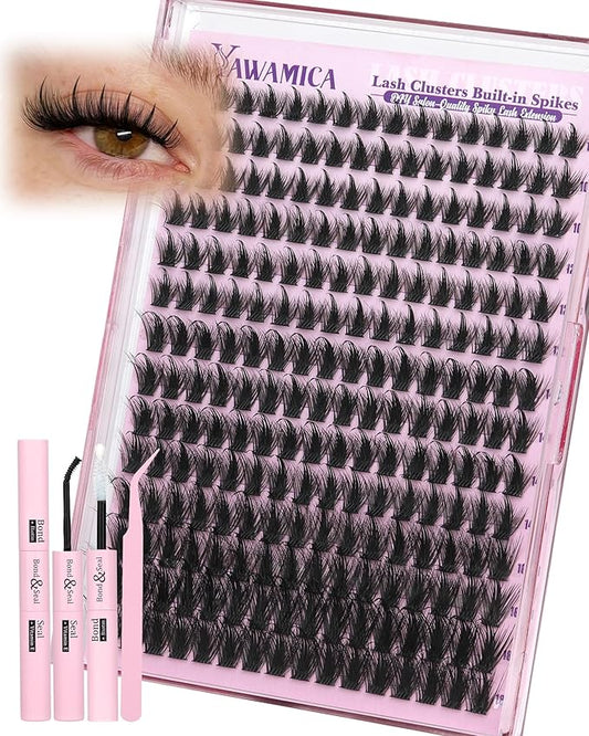 Spikes Lash Clusters Kit Wispy Manga Lash Clusters D Curl 10-18mm Anime Eyelash Clusters Fluffy Individual Lashes with Spikes DIY Lash Extension Kit with Bond and Seal and Lash Tweezers for Salon Look